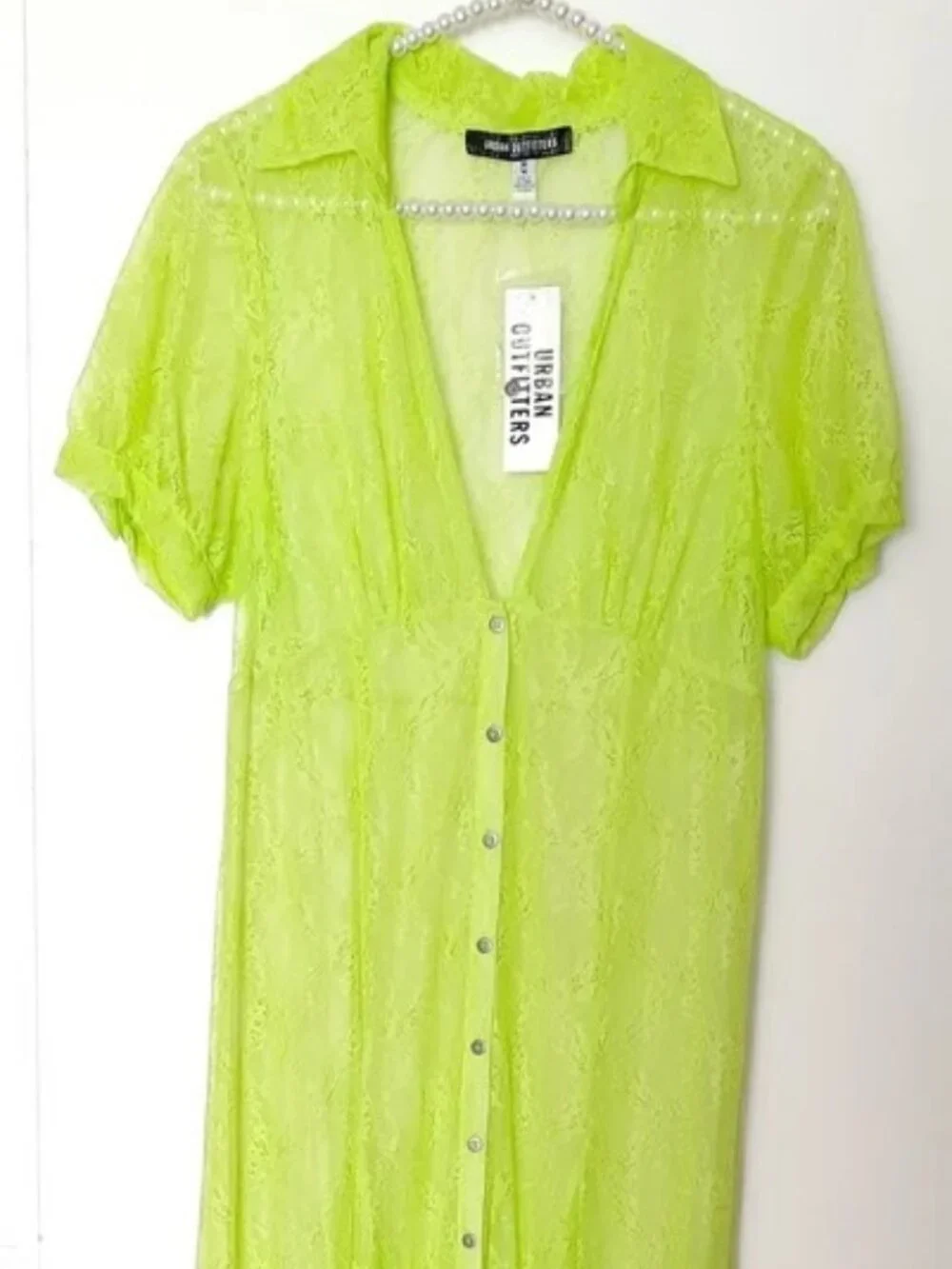 Urban Outfitters Connie Sheer Lace Maxi Dress Neon Green Size M NWT - Picture 6 of 10